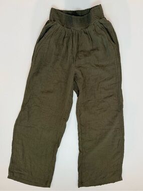 aerie, Deep Olive Green (great neutral!) Elastic Waist Wide Leg Pants, XS